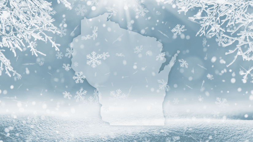 Snow falling on the state of Wisconsin