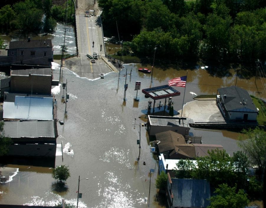 Flooding from above of Rock Springs Wisconsin