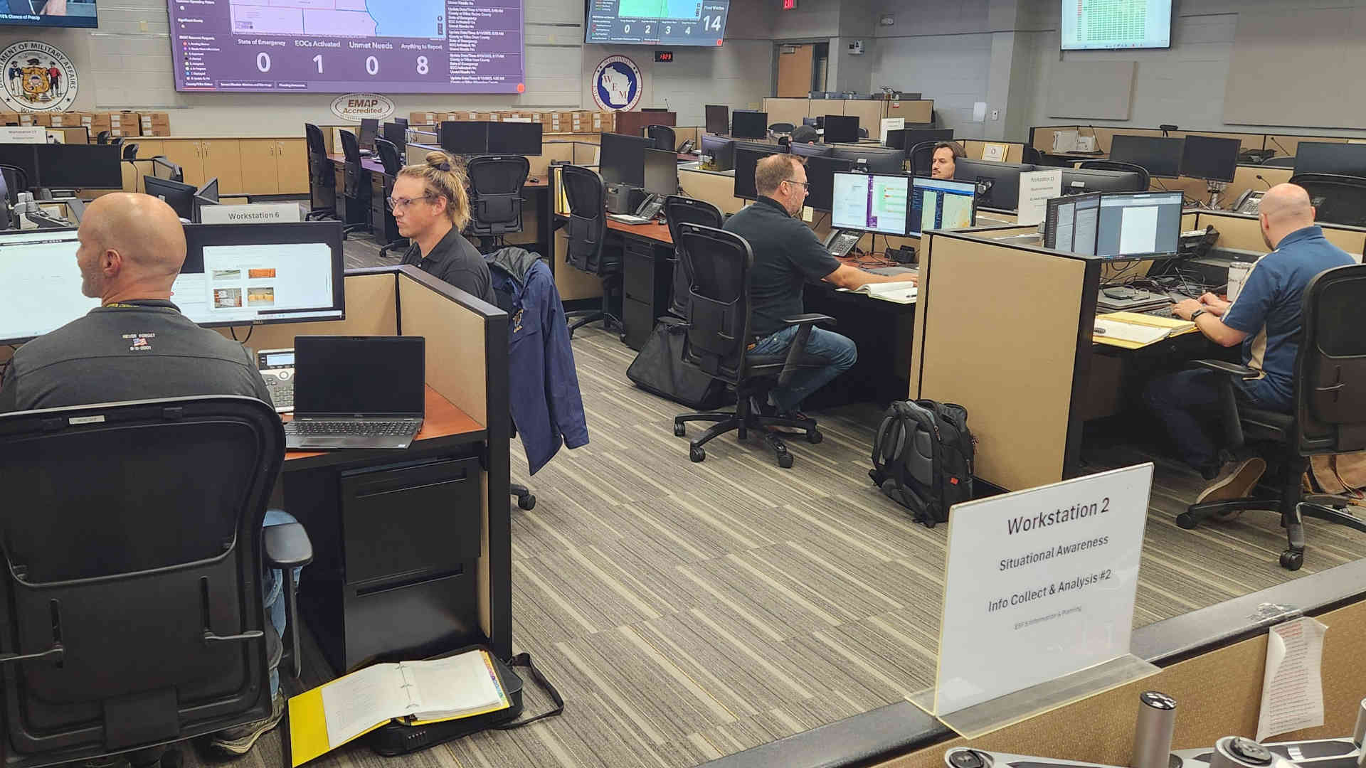 People in the SEOC responding to the severe storms and flooding on August 10th