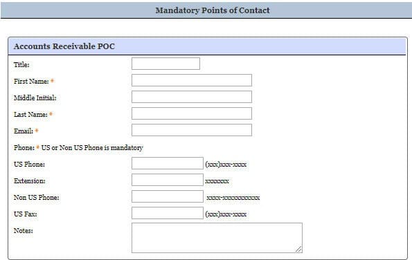 screenshot of sam.gov showing the accounts receivable POC info