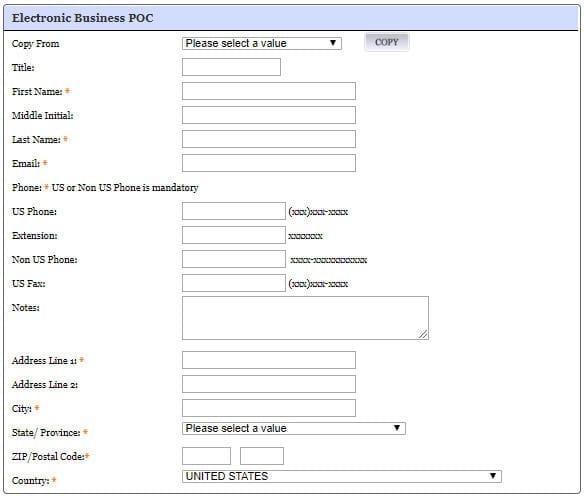 screenshot of sam.gov showing the Electronic Business POC info
