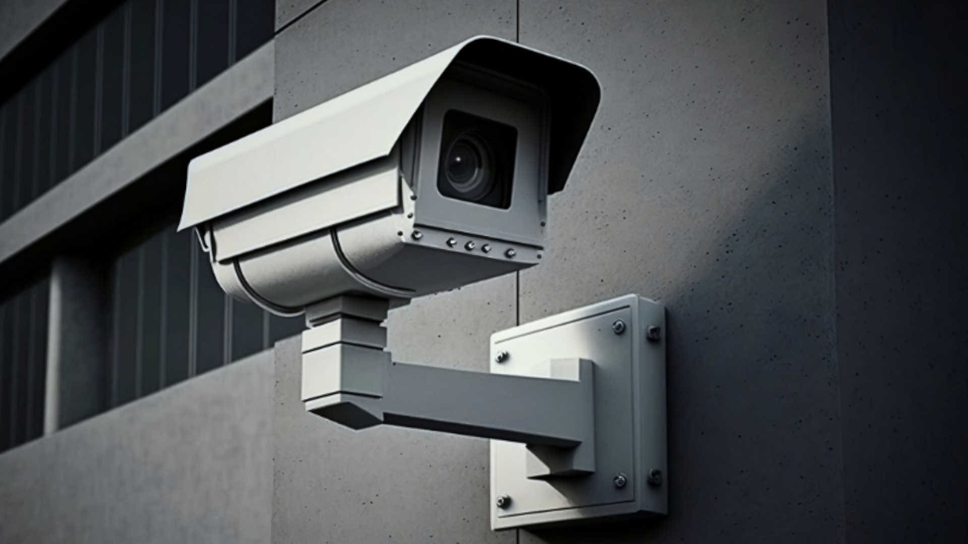 A security camera mounted on a wall