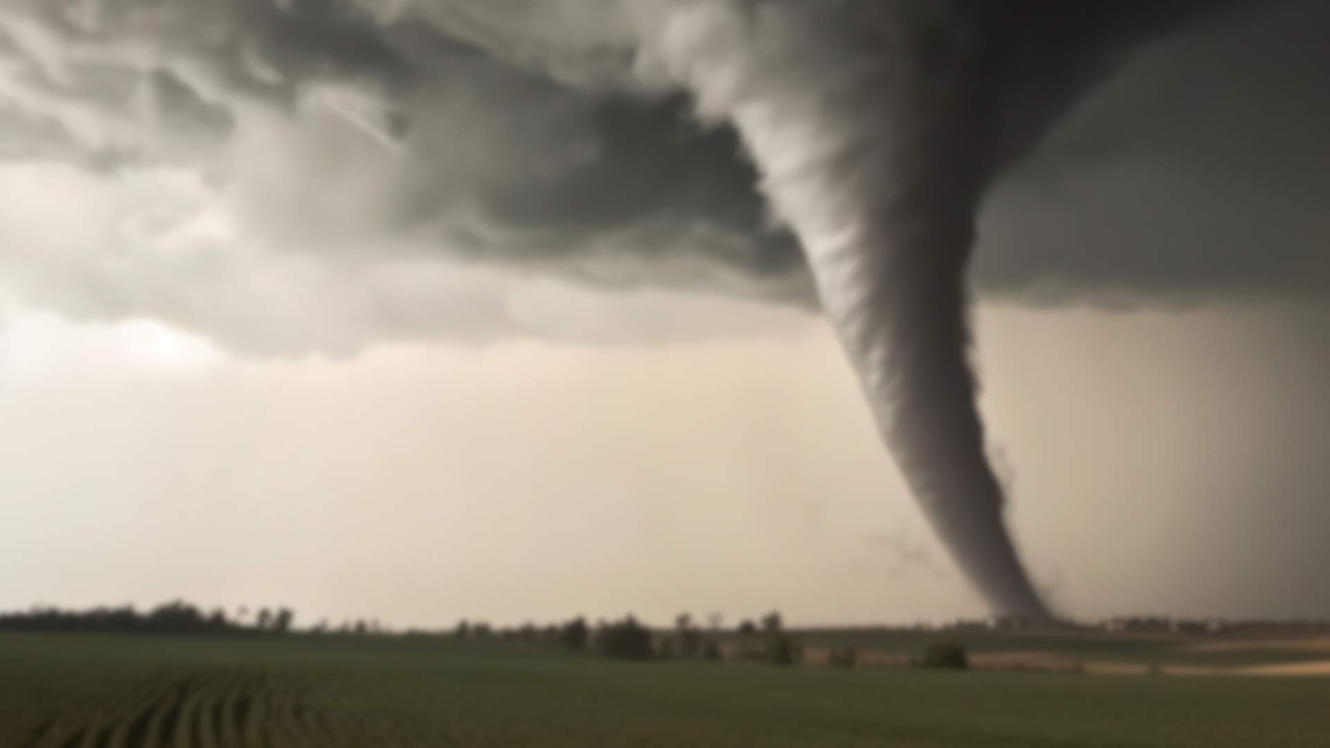 A tornado at a distance in a farm field