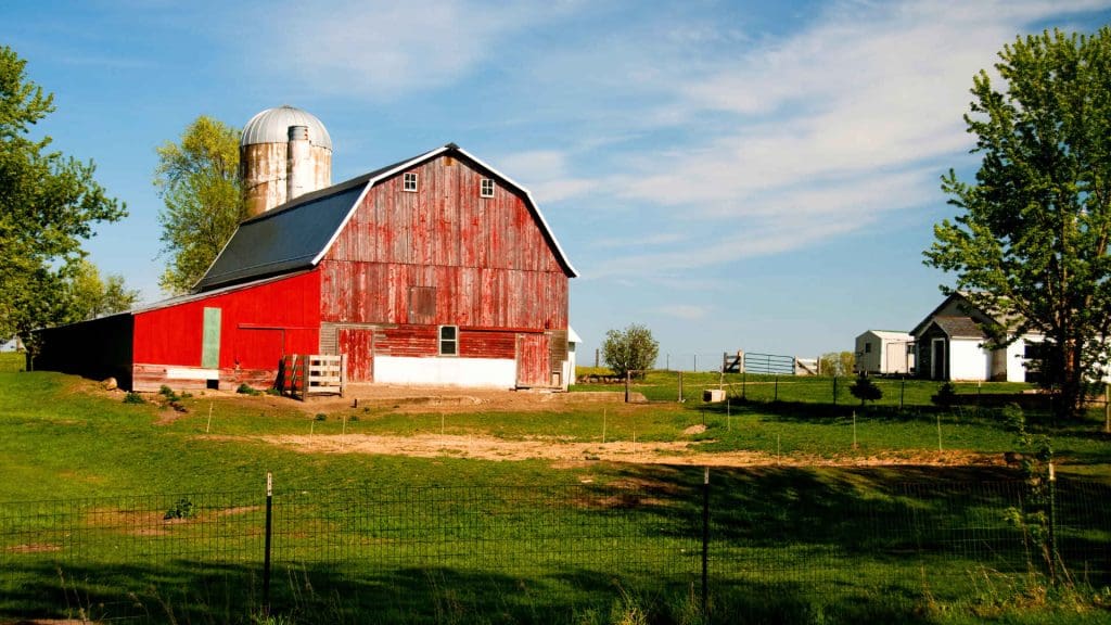 A red barn on a farm in Wisconsin