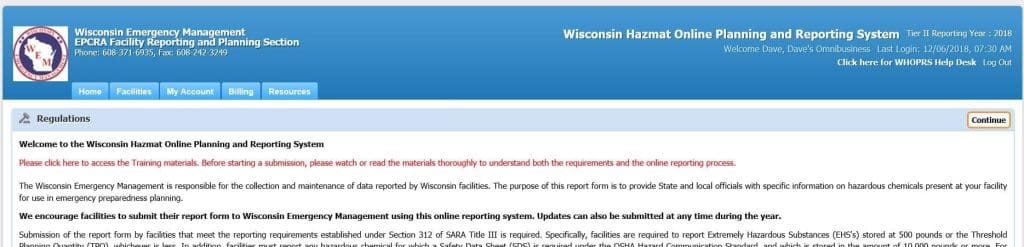 Screenshot of the Tier II regulations example on the WHOPRS website