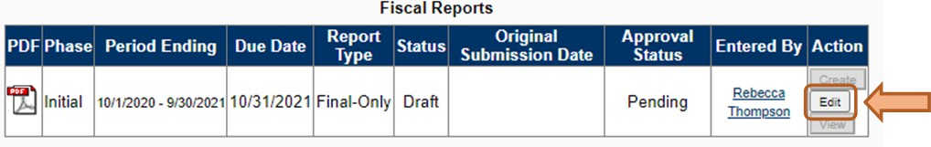 A screenshot of the main summary and create edit options (described on the page)