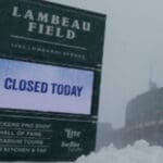 The Lambeau Field sign reading "Closed Today"