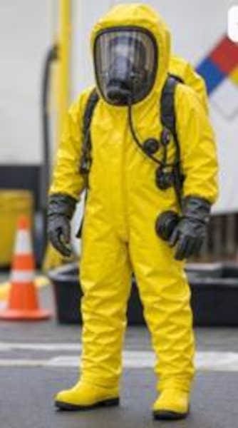 A person in a hazmat suit