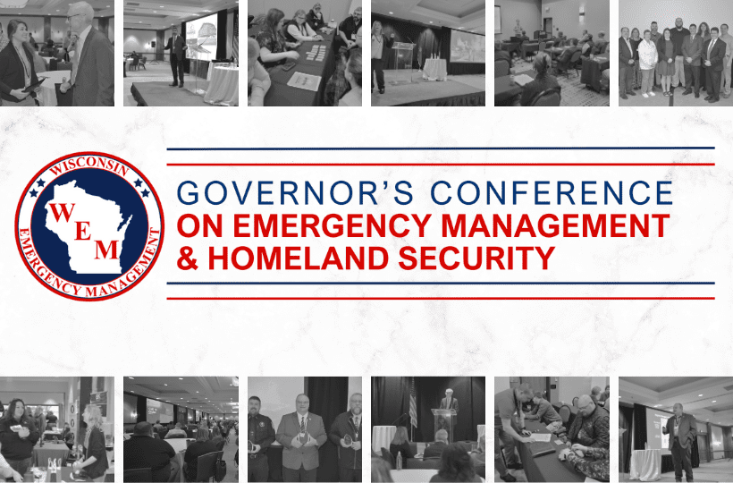 A slide with the governor's conference logo and a collections of photos from past conferences