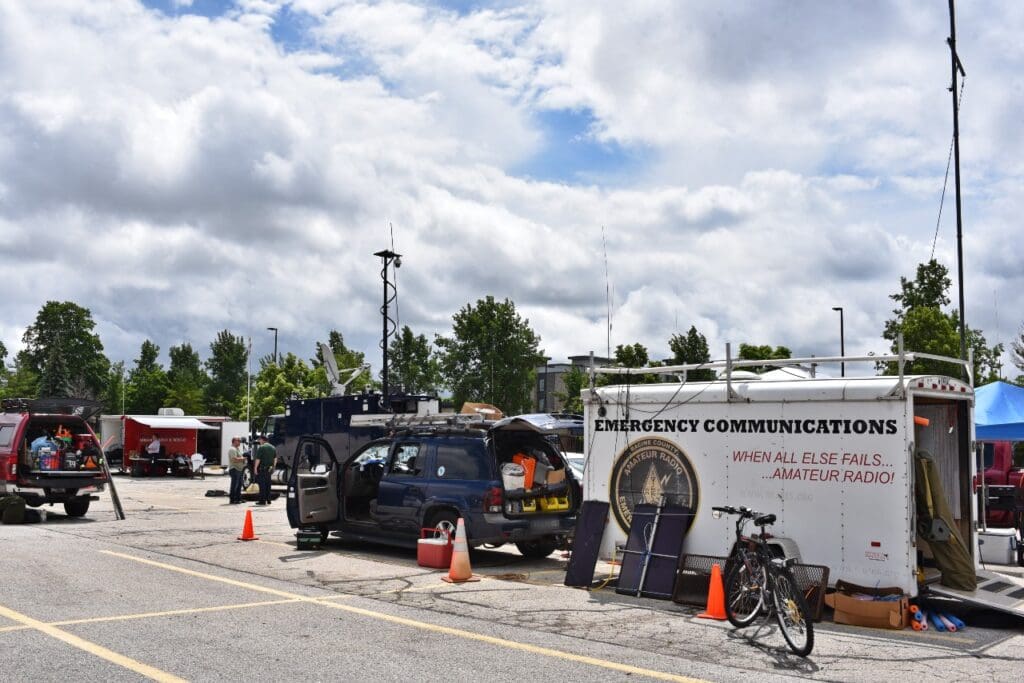 Several mobile communications platforms are setup to participate in the 2024 SIMCOM exercise. Photo by: WI DMA Staff.