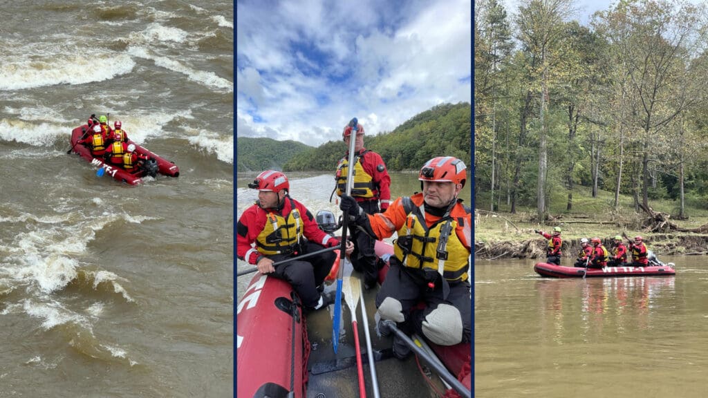 WI-TF1 members search portions of the Pigeon River in western North Carolina.