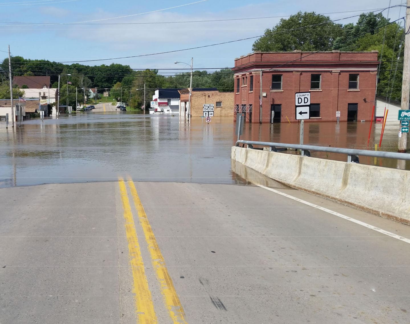 Flooding in a town with building underwater