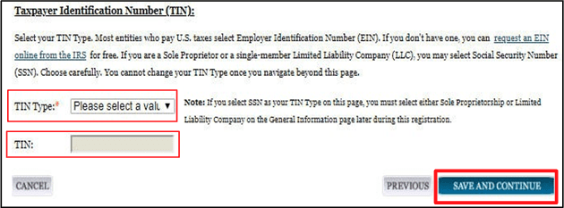 a screenshot of sam.gov showing the taxpayer info page