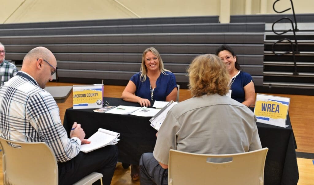 Lori Domenosky and Kelly Johnson with the Western Region for Economic Assistance Consortium participate in the MARC portion of the recovery exercise in Jackson County.