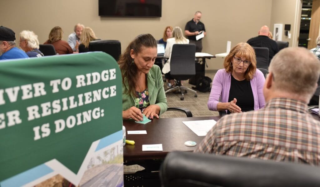 Jen Schmitz and Michele Engh participate in the MARC portion of the recovery exercise in Vernon County