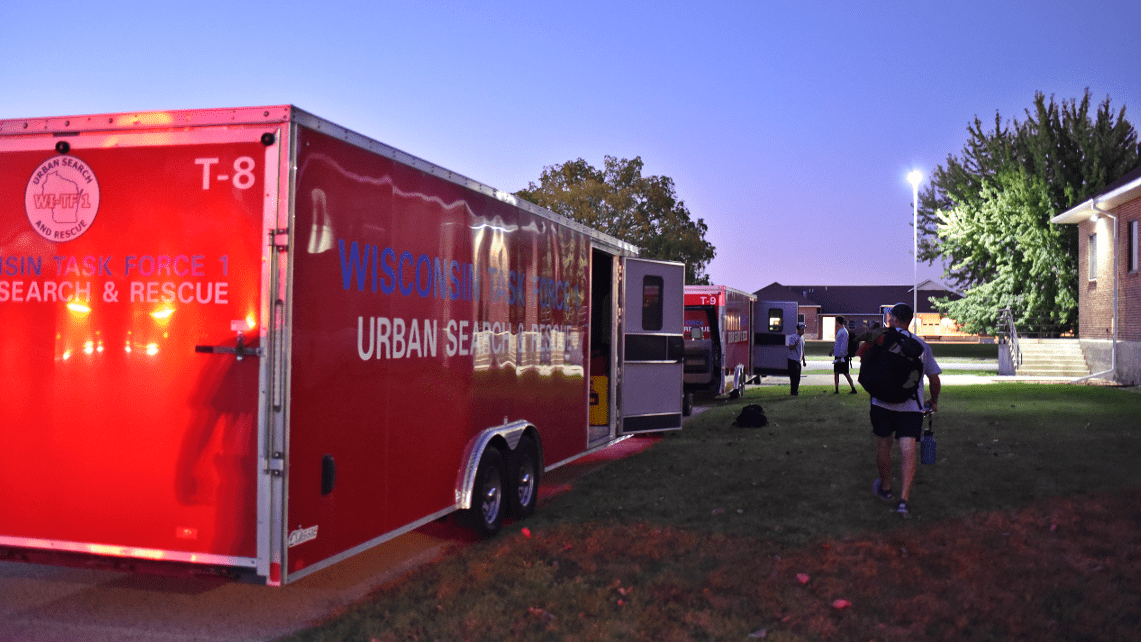 Members of WI-TF1 loaded trailers Friday night prior to their departure to North Carolina.